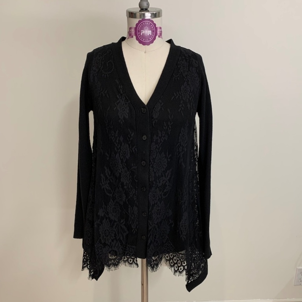 Twin-Set Simona Barbieri Black Wool&Lace Cardigan